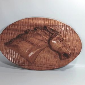 Vtg. Mustang Head 3D Wood Carving